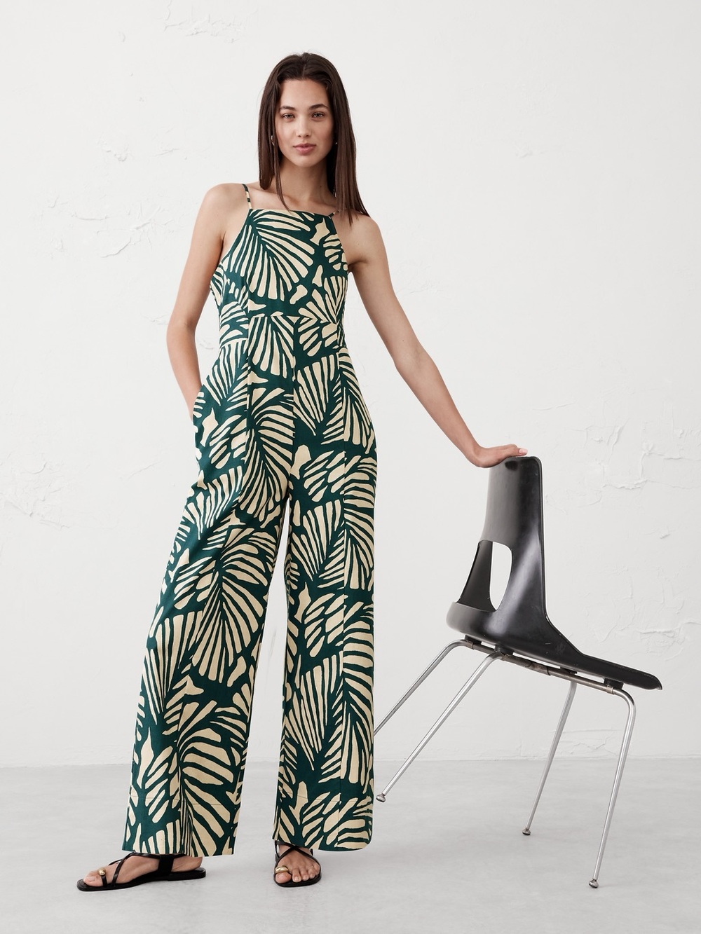 Banana Republic Green and Cream Printed Romper